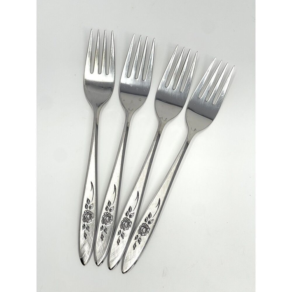 Vintage Oneida Community ROSE SHADOW Stainless Dinner Forks 7 3/8" Set Of 4